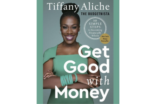 Photo of author, Tiffany Aliche, and her book "Get Good with Money"