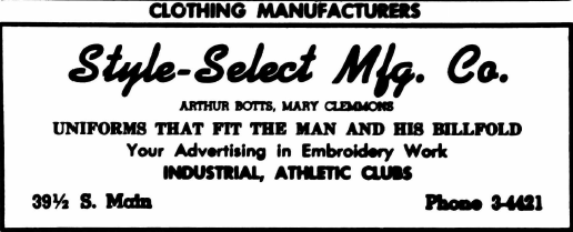 An advertisement for the Style-Select Manufacturing Co. from the 1950 city directory