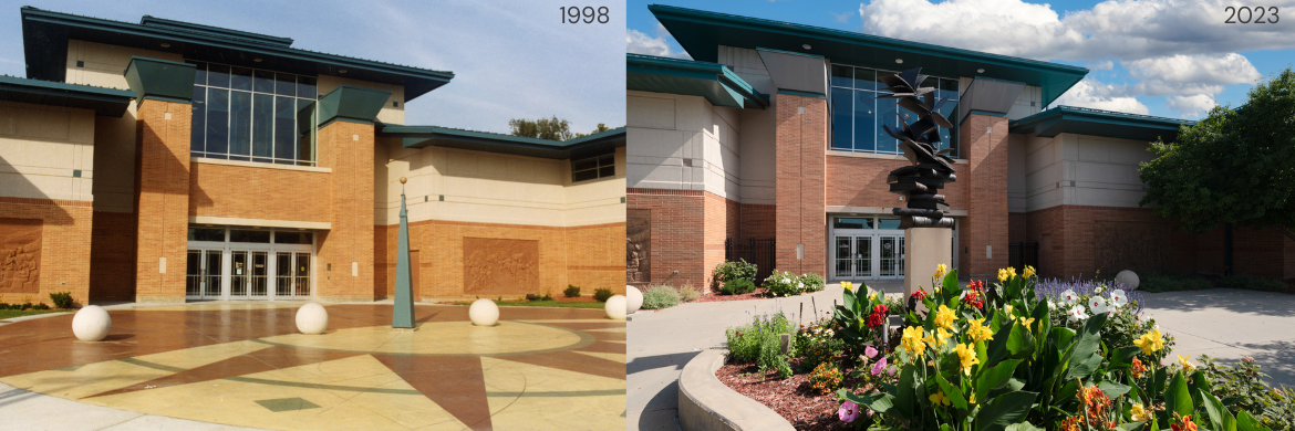 Exterior of the Council Bluffs Public Library in 1998 and 2023