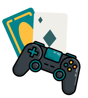 Graphic of Playing Cards and Video Game controller