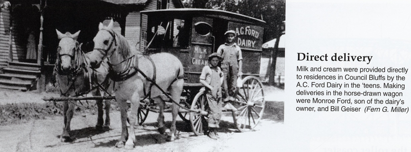 A photo of A. C. Dairy's horse-drawn delivery wagon in the 1910s