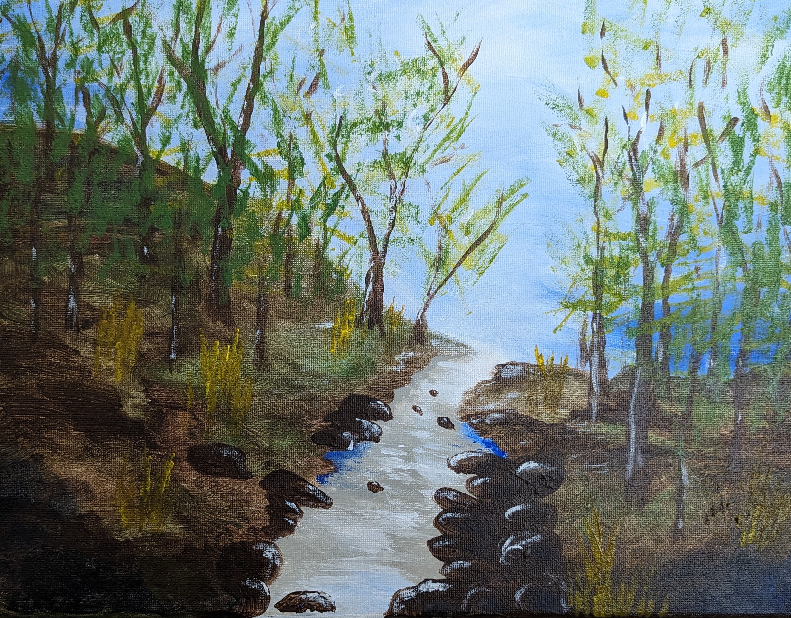 Painting of River through a forest