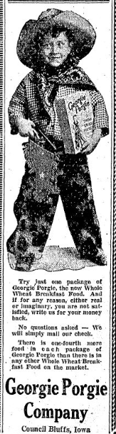 An ad for Georgie Porgie from the Daily Nonpareil, December 27, 1929