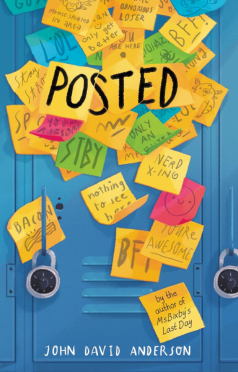 Posted by John David Anderson. Illustration of a locker with posted notes stuck all over it.