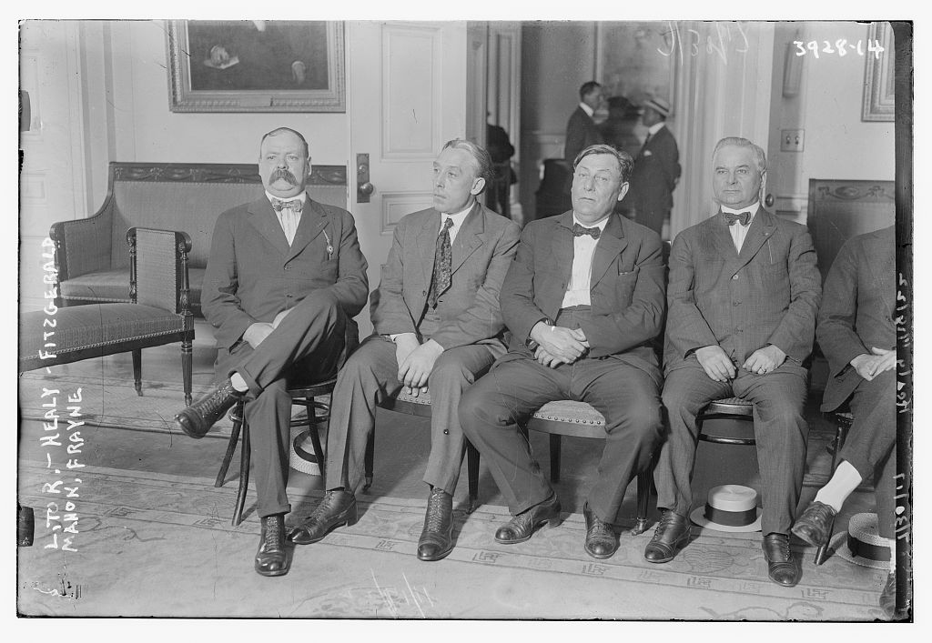Photo of labor leaders ordered from left to right Timothy Healy (1863-1930), William B. Fitzgerald, William D. Mahon (1861-1949), and Hugh Frayne (1869-1934) in 1916.