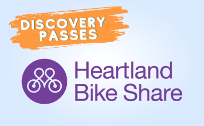 Discovery Passes logo above the Heartland Bike Share Logo
