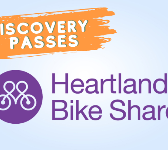 Discovery Passes logo above the Heartland Bike Share Logo