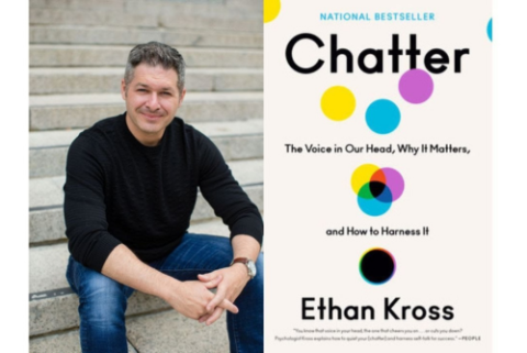 Photo of the author, Ethan Kross, and his book, "Chatter"