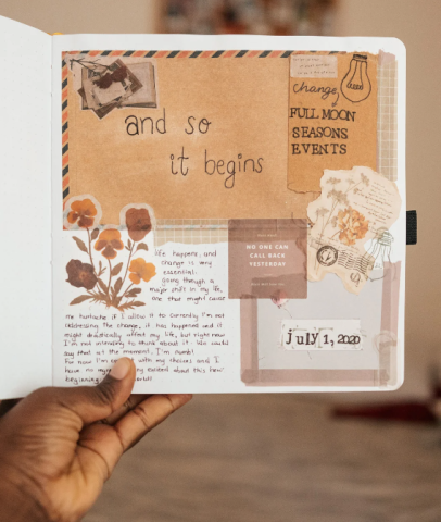 view of opened art journal