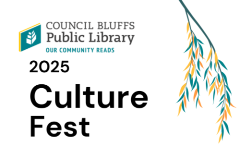 Council Bluffs Public Library OUR Community Reads 2025 Culture Fest; green branch with green and yellow leaves