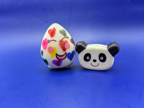 Egg and panda squishie.