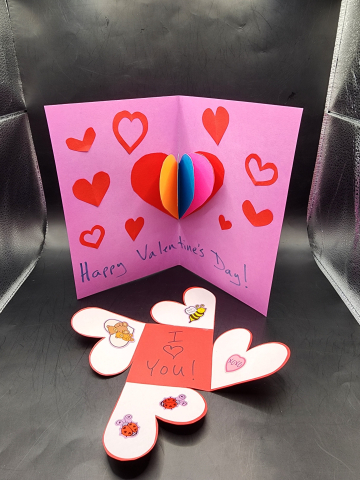 Valentines card with pop-out hearts.