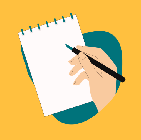 Hand with Notebook Preparing to Write