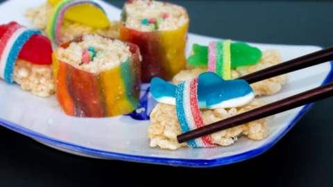 Rice Krispie treats wrapped in fruit rollups.