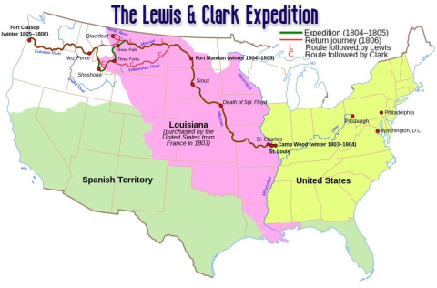 Map of the US and the Lewis & Clark Expedition route