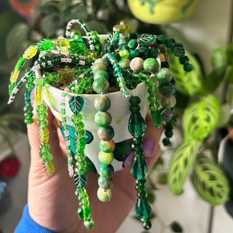 example of a plant made of tones of green beads