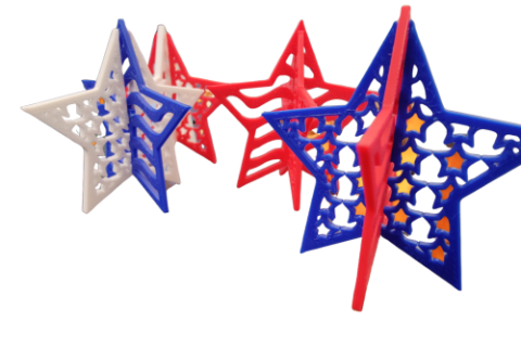 Red, White, and Blue 3D printed stars  