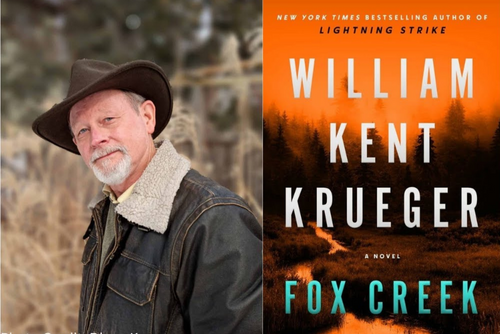 Photo of William Kent Krueger and his book Fox Creek