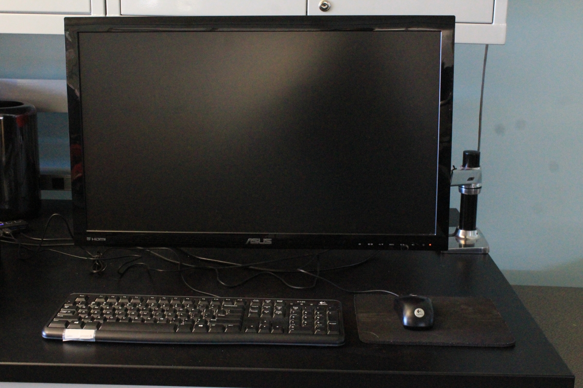 computer and keyboard on table