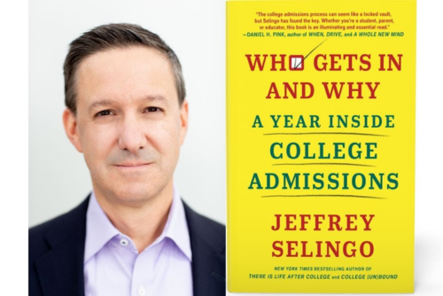 Photo of author, Jeff Selingo, and his book "Who Gets In and Why"