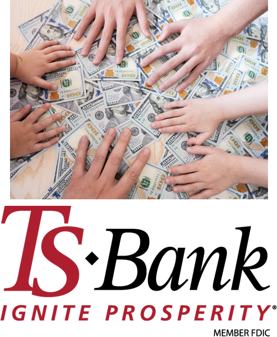 Money with hands and TS Ban k logo