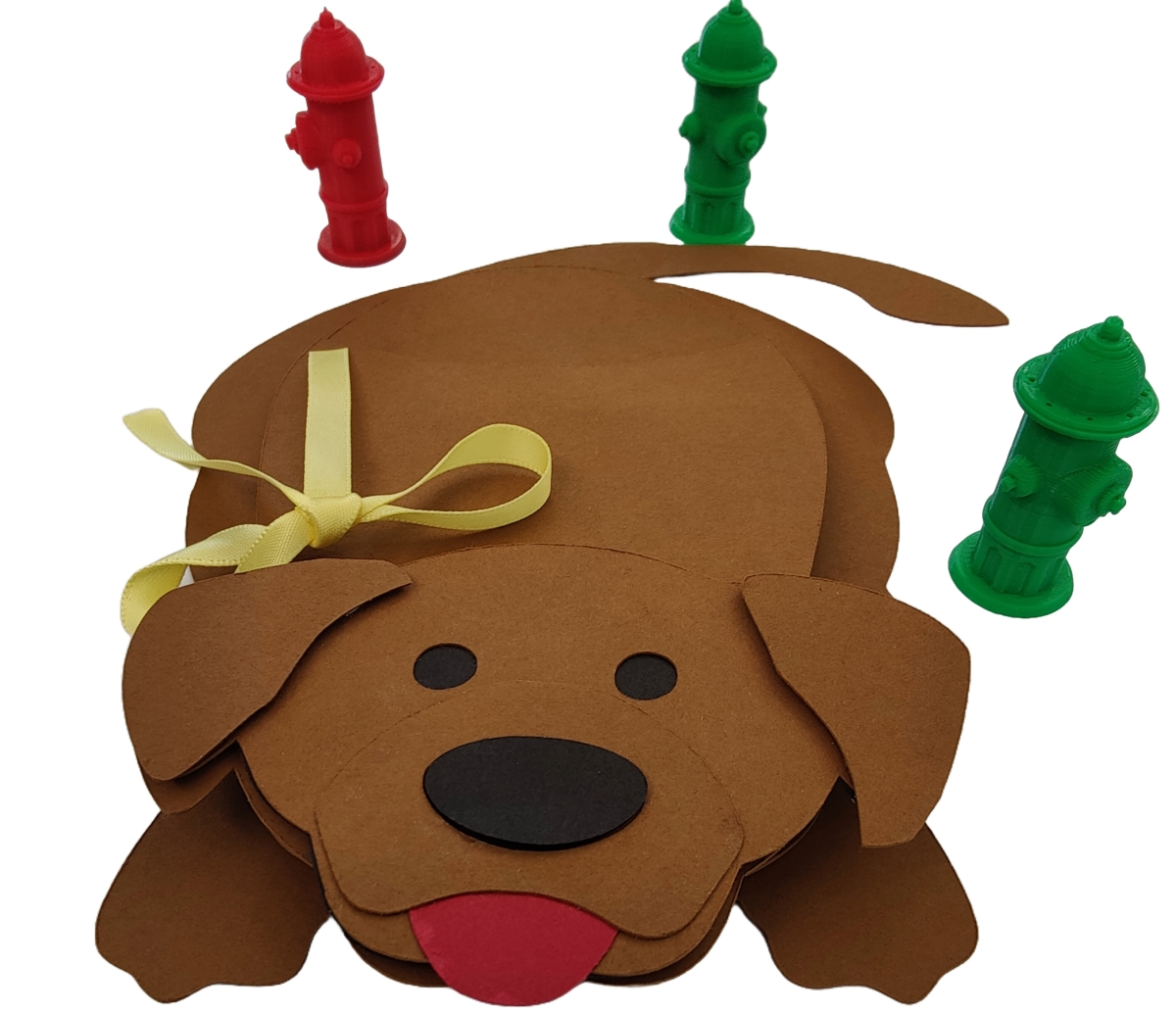 Paper craft dog with yellow bow