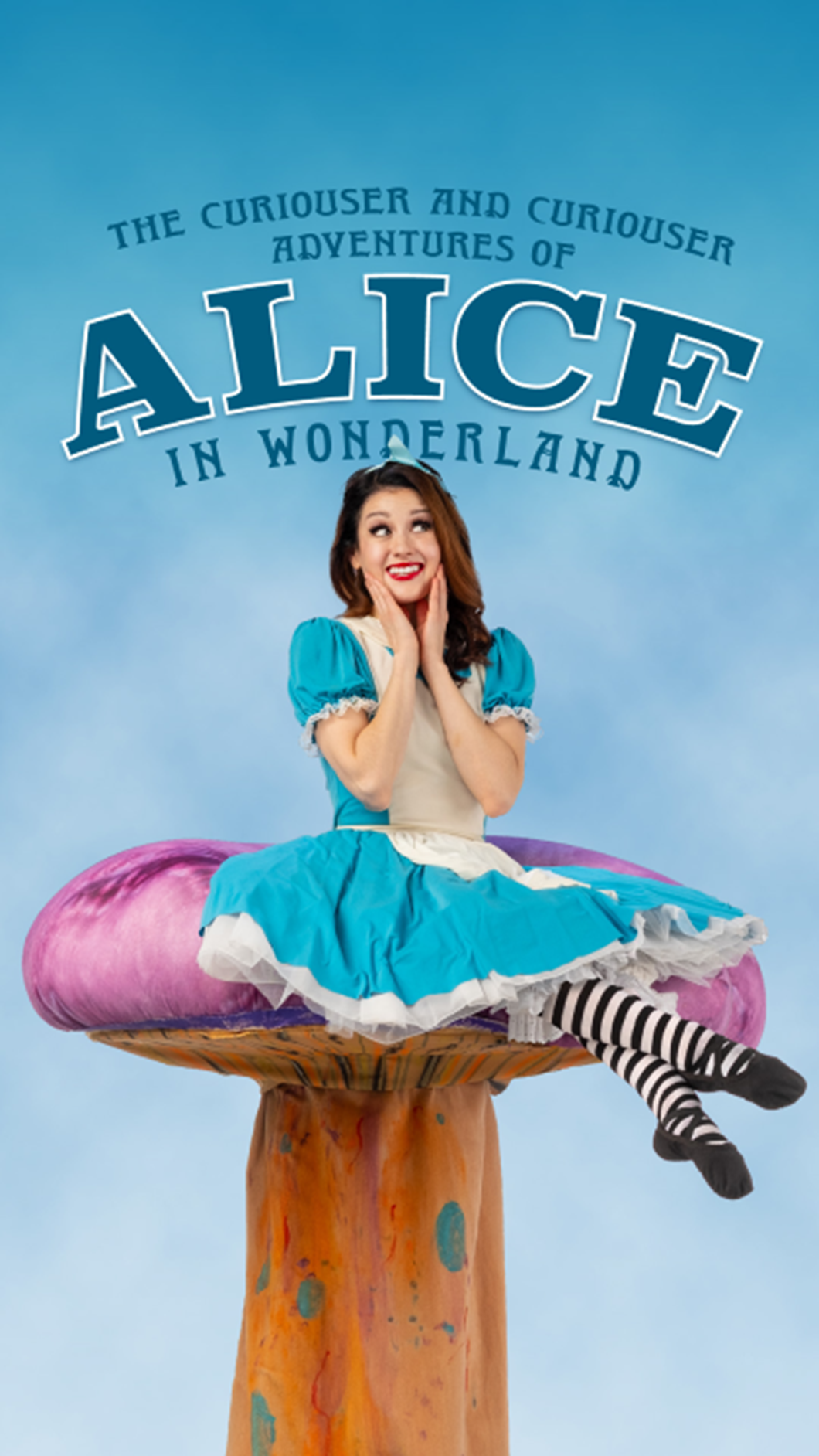 Alice in Wonderland sitting on a toad stool