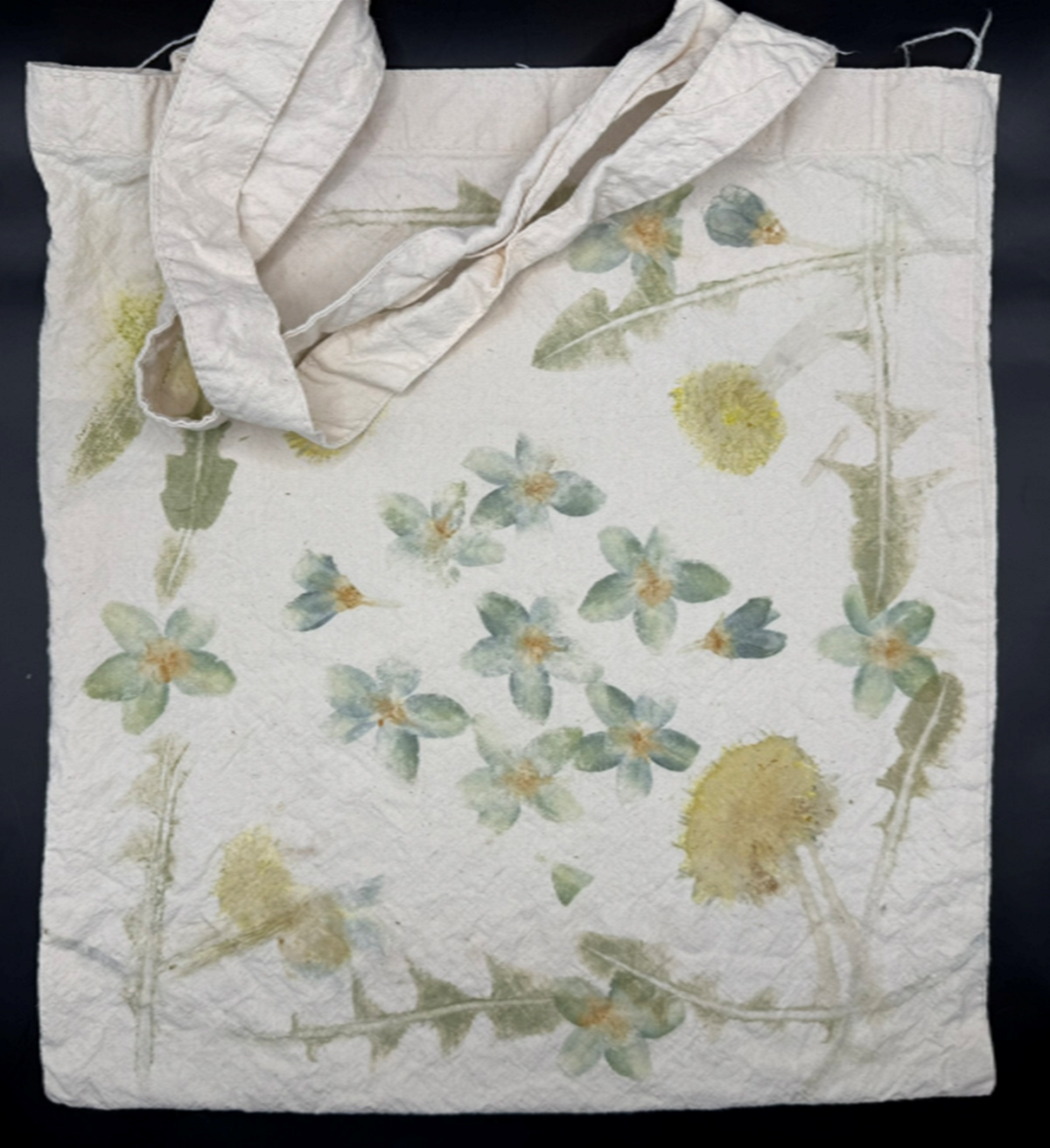 Tote with flowers on it.