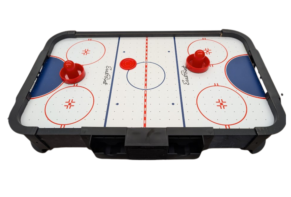 Tabletop air hockey game.