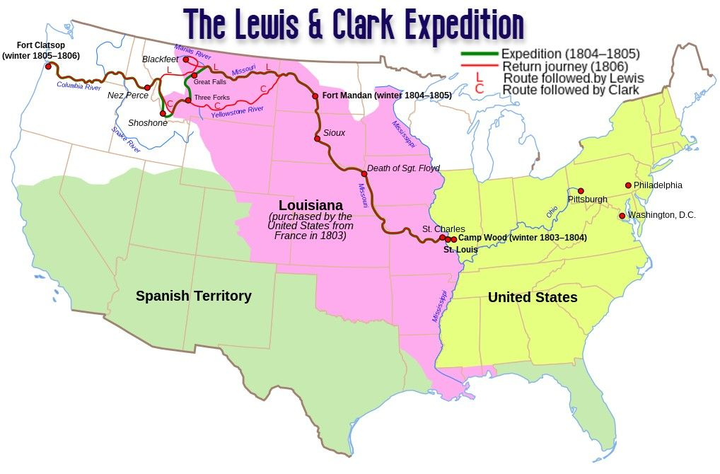 Map of the US and the Lewis & Clark Expedition route