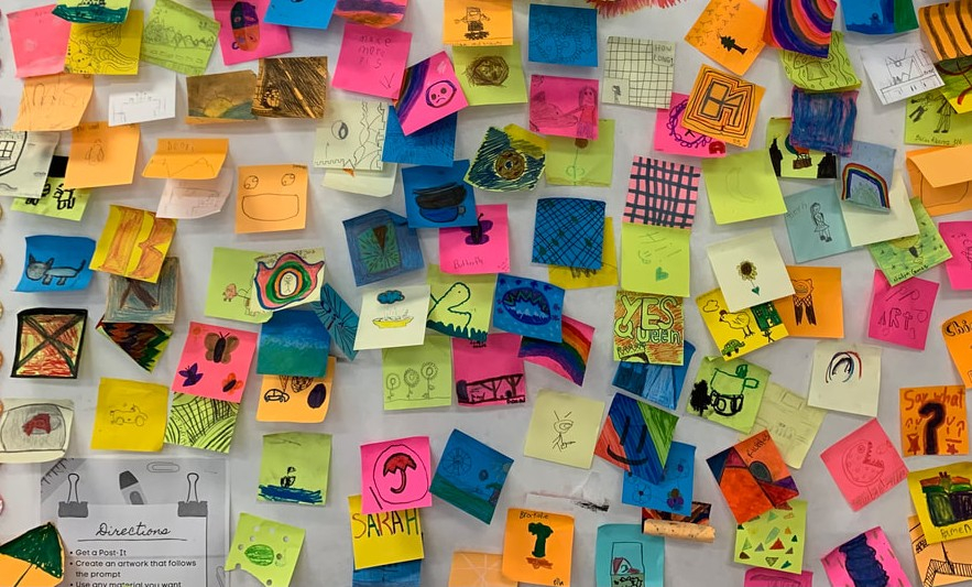 example of post it note art gallery on wall