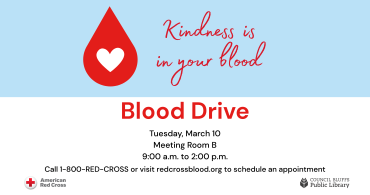 An ad for the Blood Drive, with an icon of a red droplet with a heart in the middle.